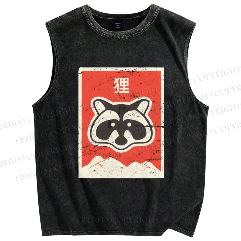 Unisex Fox Printed Washed Tank Top