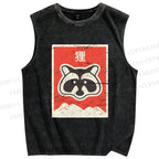 Unisex Fox Printed Washed Tank Top