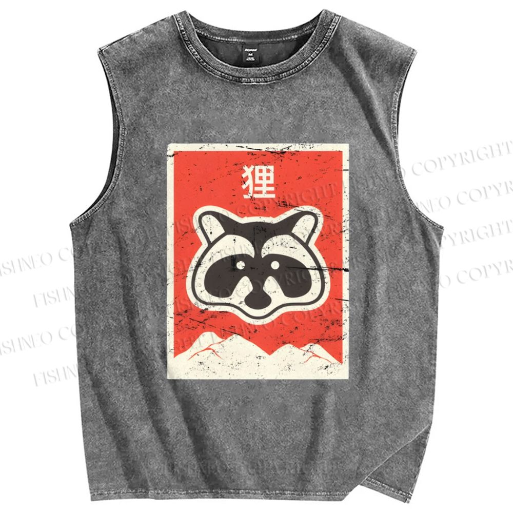 Unisex Fox Printed Washed Tank Top