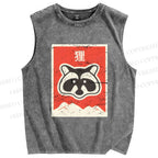 Unisex Fox Printed Washed Tank Top