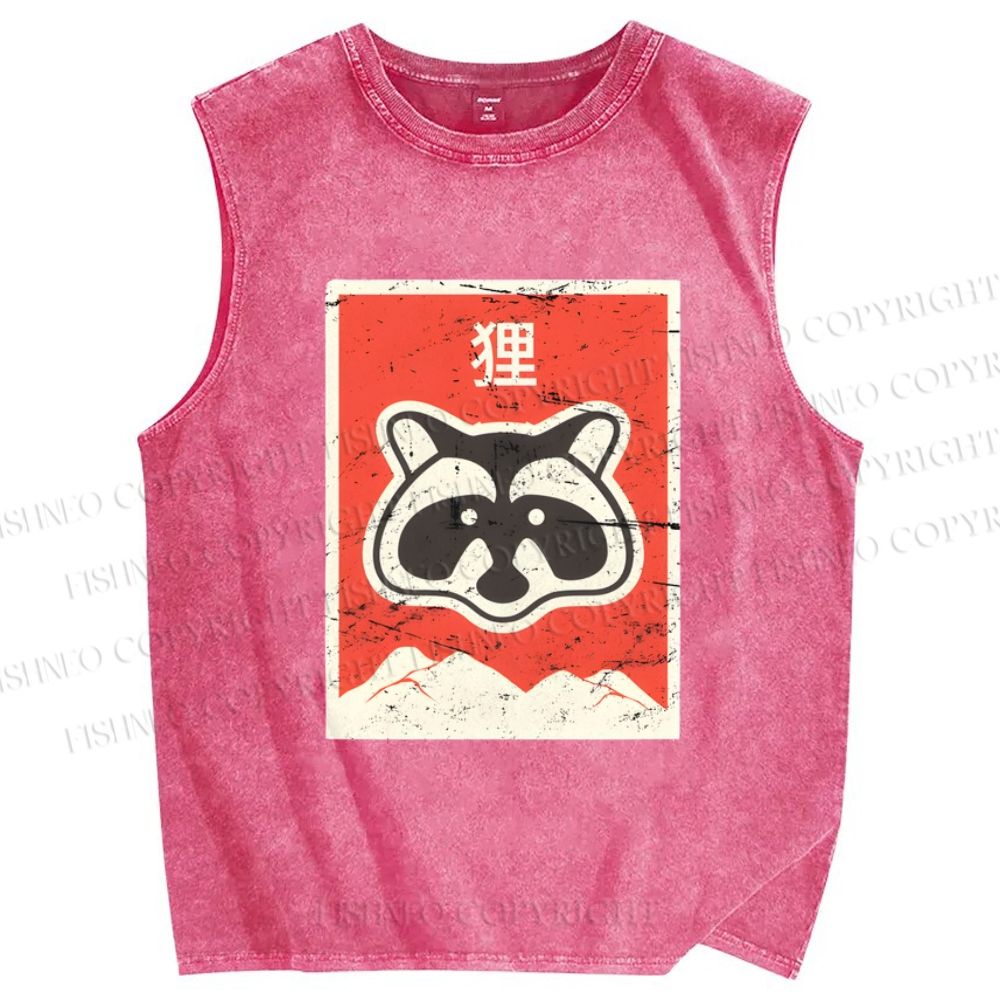 Unisex Fox Printed Washed Tank Top