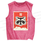 Unisex Fox Printed Washed Tank Top