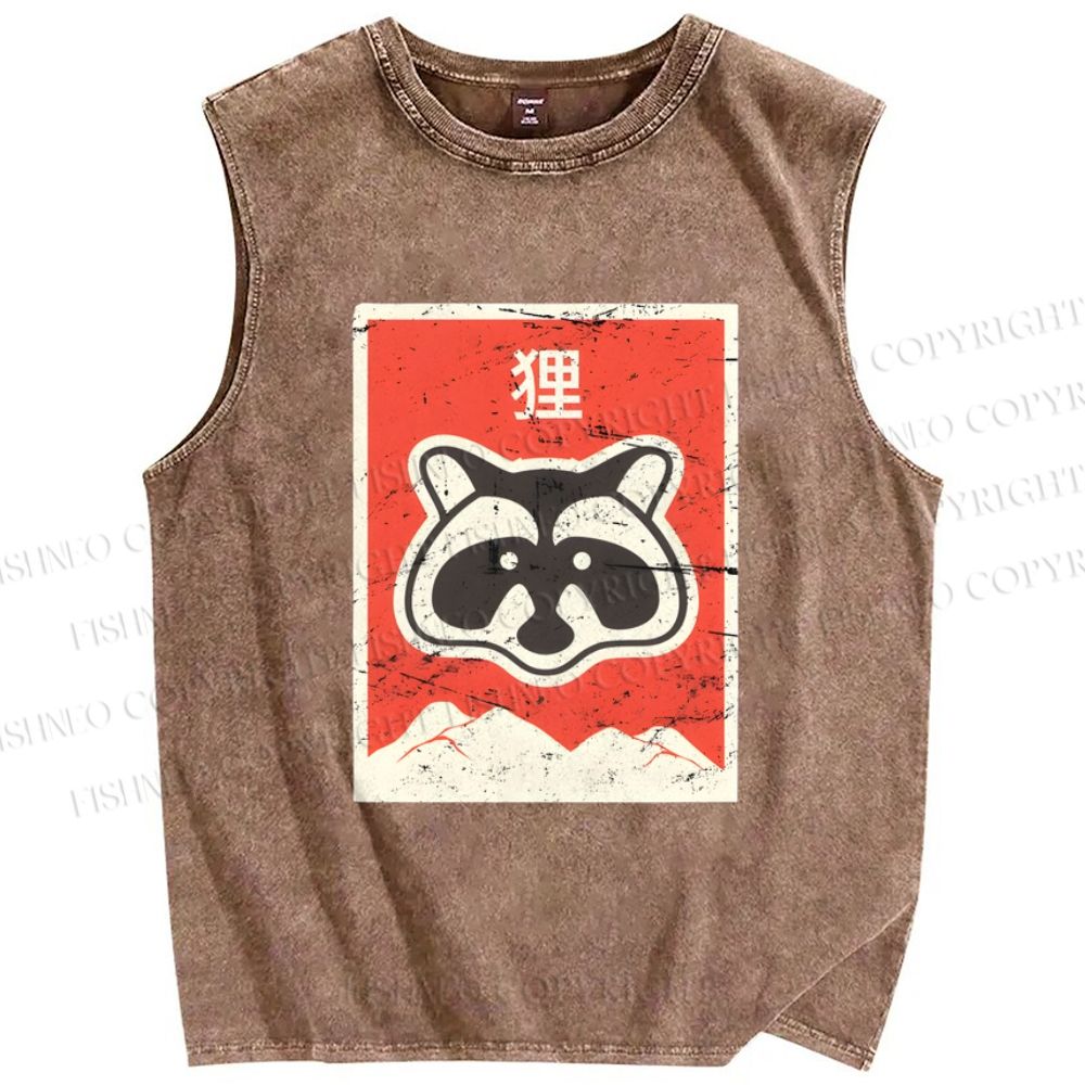 Unisex Fox Printed Washed Tank Top