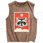 Unisex Fox Printed Washed Tank Top