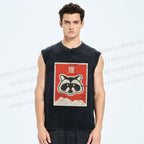 Unisex Fox Printed Washed Tank Top