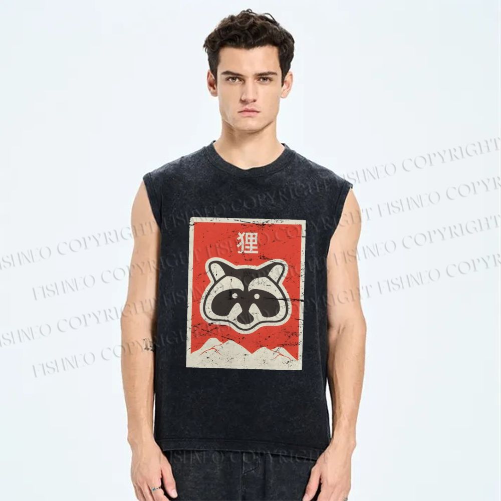 Unisex Fox Printed Washed Tank Top