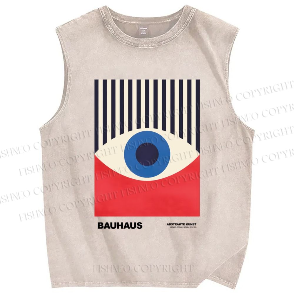 Unisex Geometric Eyes Printed Washed Tank Top