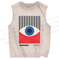Unisex Geometric Eyes Printed Washed Tank Top