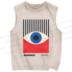 Unisex Geometric Eyes Printed Washed Tank Top