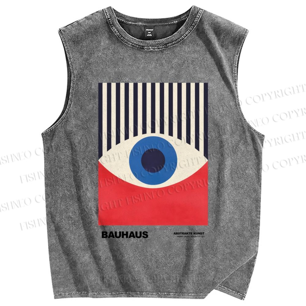Unisex Geometric Eyes Printed Washed Tank Top
