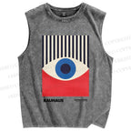 Unisex Geometric Eyes Printed Washed Tank Top