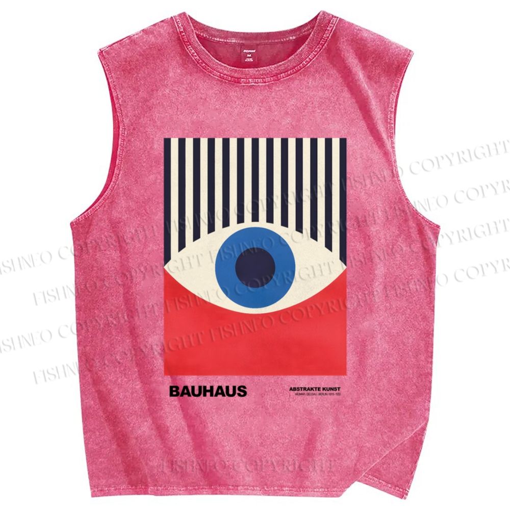Unisex Geometric Eyes Printed Washed Tank Top