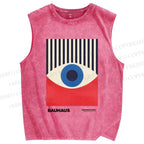 Unisex Geometric Eyes Printed Washed Tank Top