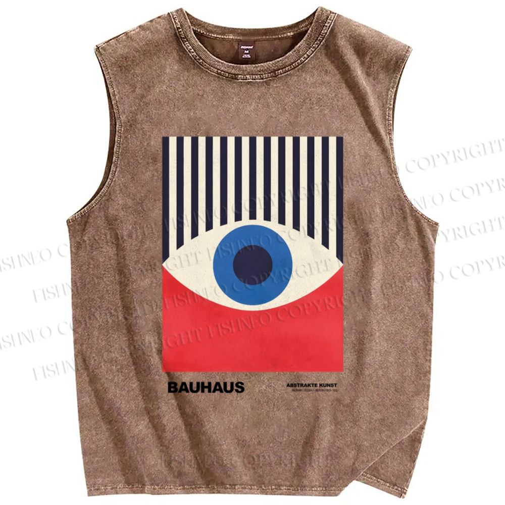 Unisex Geometric Eyes Printed Washed Tank Top