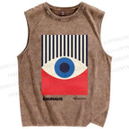 Unisex Geometric Eyes Printed Washed Tank Top