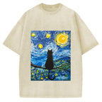 The Starry Night And Cat Vintage Washed T-shirt