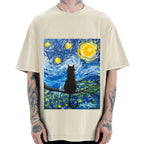 The Starry Night And Cat Vintage Washed T-shirt