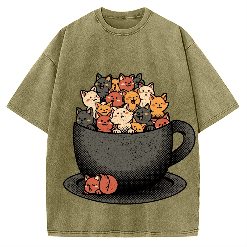 Cup Of Cats Vintage Washed T-shirt