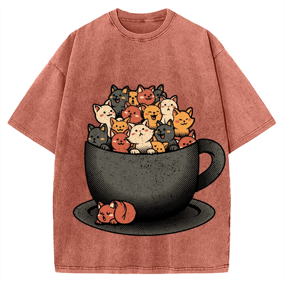 Cup Of Cats Vintage Washed T-shirt