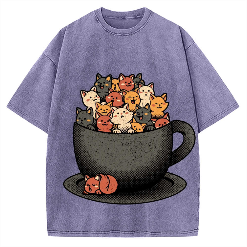 Cup Of Cats Vintage Washed T-shirt