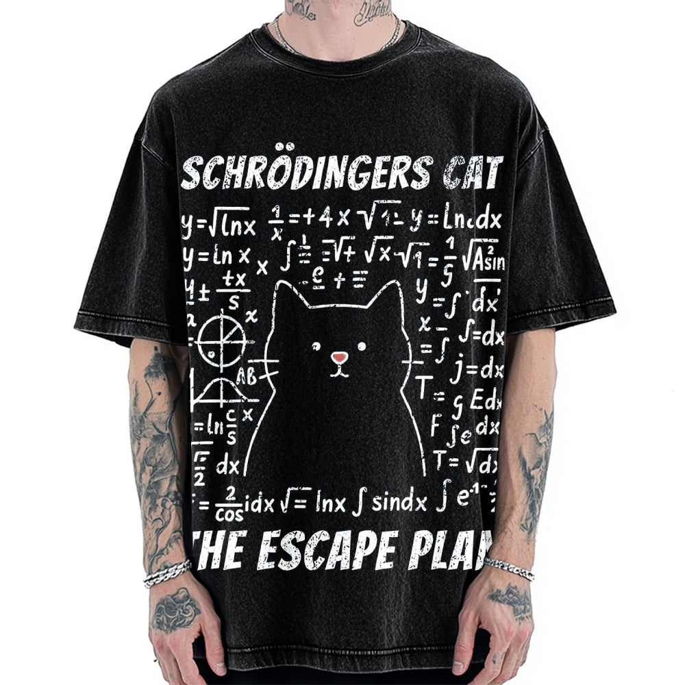 Funny Schrödinger's Cat Escape Math Meme Vintage Washed T-shirt