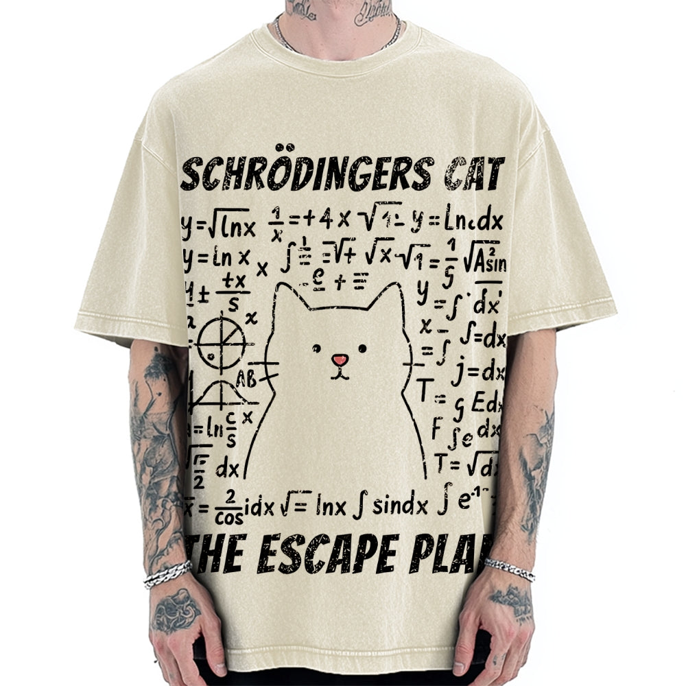 Funny Schrödinger's Cat Escape Math Meme Vintage Washed T-shirt