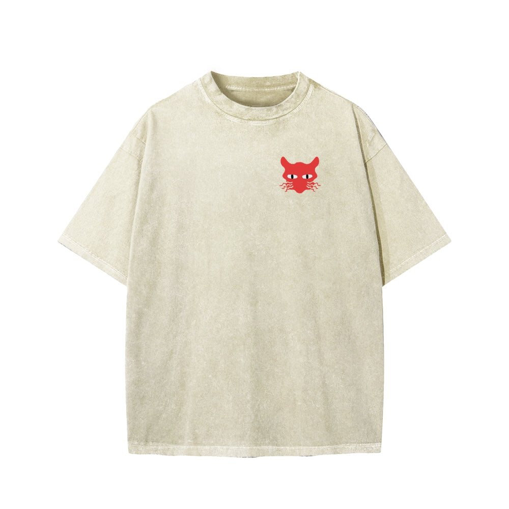 Unisex Nine lives None Left Cat Front And Back Printed Washed Tee