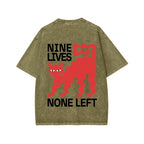 Unisex Nine lives None Left Cat Front And Back Printed Washed Tee