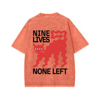 Unisex Nine lives None Left Cat Front And Back Printed Washed Tee