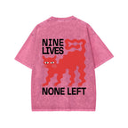 Unisex Nine lives None Left Cat Front And Back Printed Washed Tee