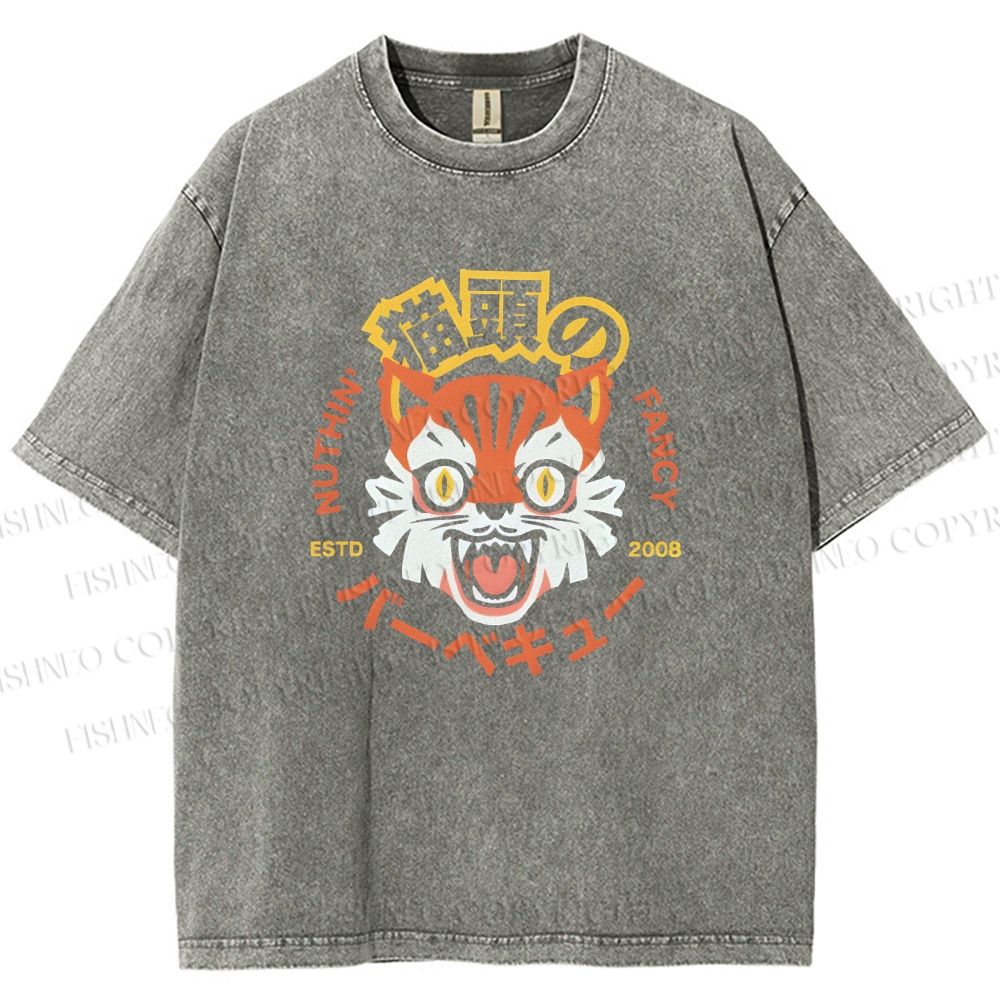 Unisex Cat Printed Washed Tee