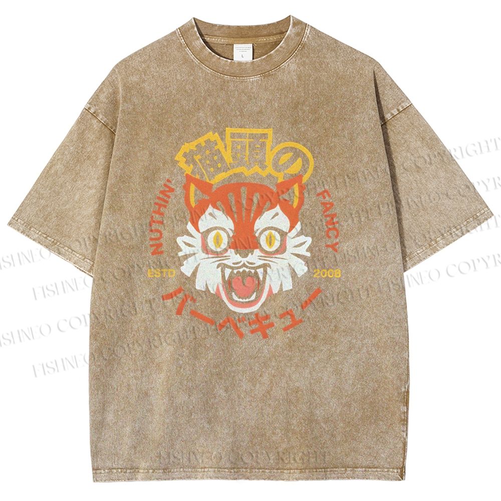 Unisex Cat Printed Washed Tee