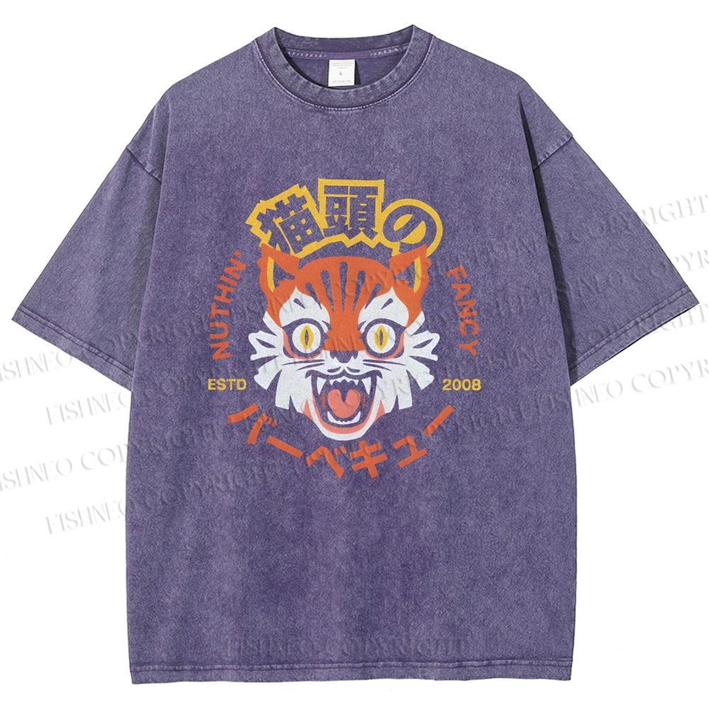 Unisex Cat Printed Washed Tee