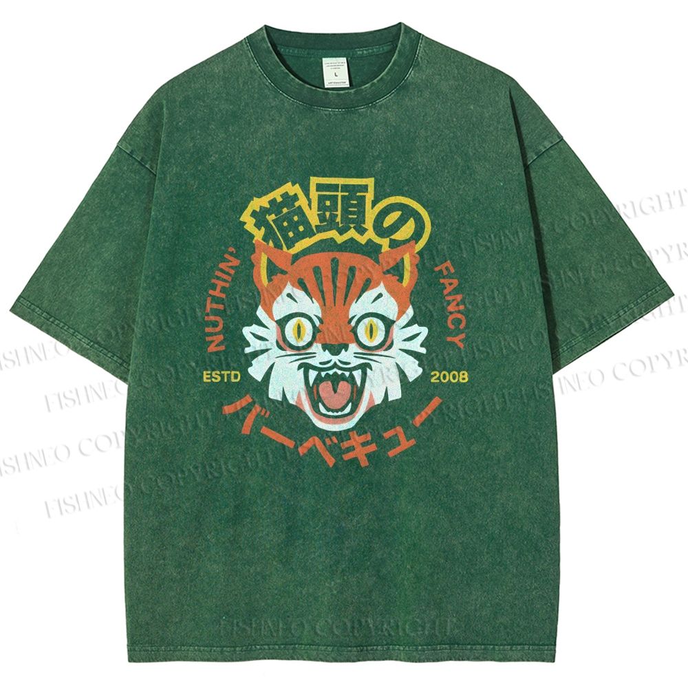 Unisex Cat Printed Washed Tee