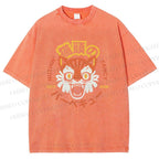 Unisex Cat Printed Washed Tee
