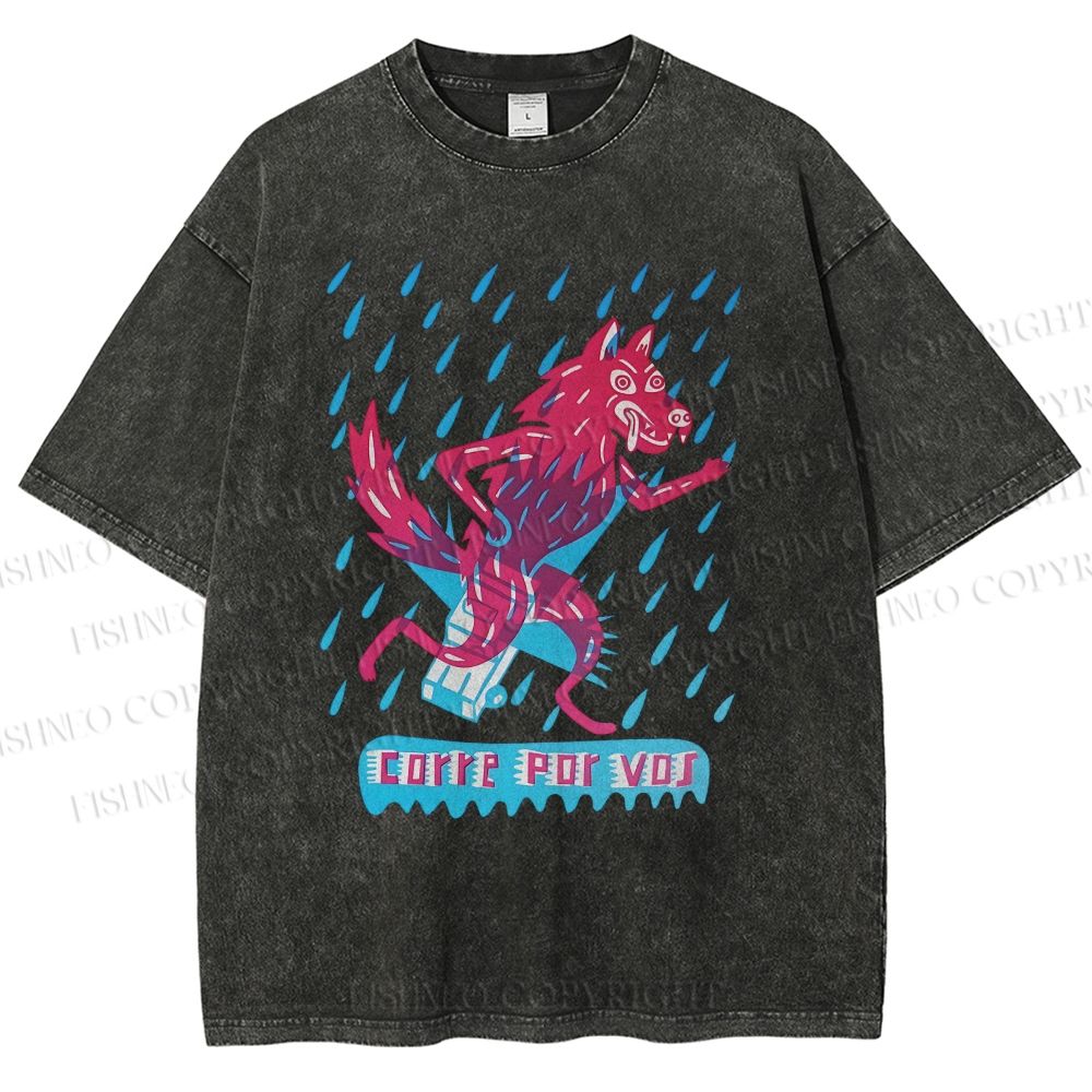 Unisex Corre Por Vos Wolf Printed Washed Tee