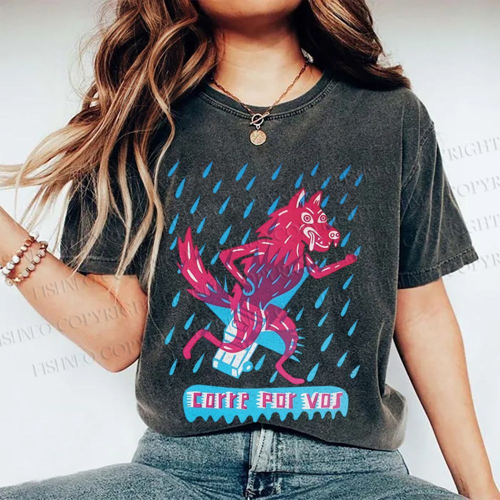 Unisex Corre Por Vos Wolf Printed Washed Tee