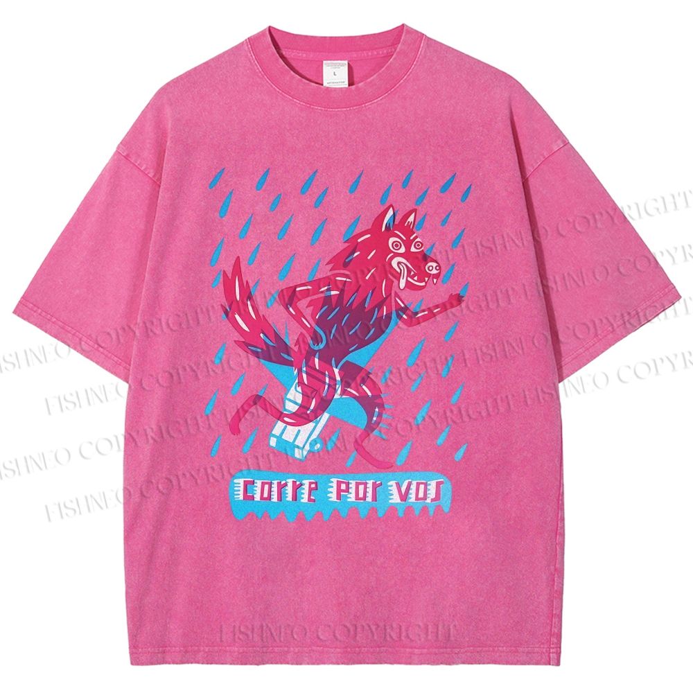 Unisex Corre Por Vos Wolf Printed Washed Tee