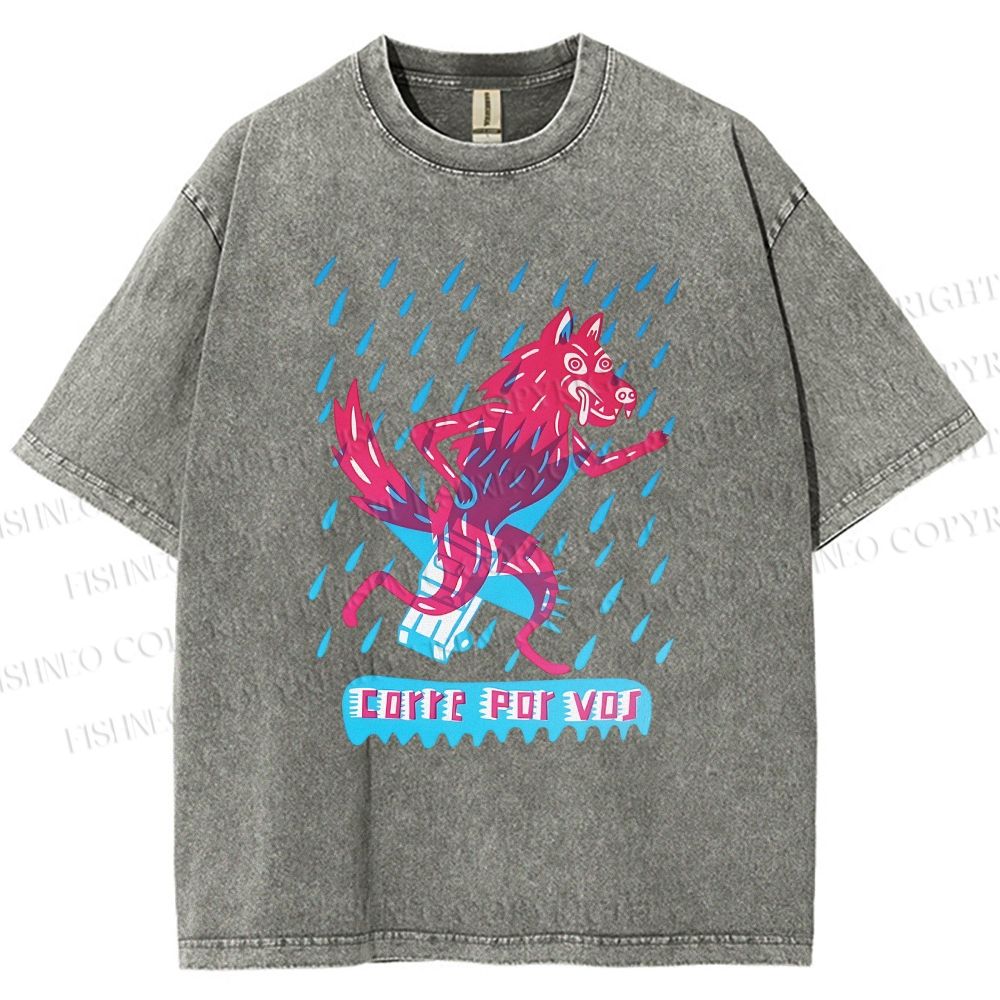 Unisex Corre Por Vos Wolf Printed Washed Tee