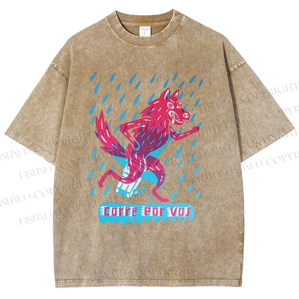 Unisex Corre Por Vos Wolf Printed Washed Tee