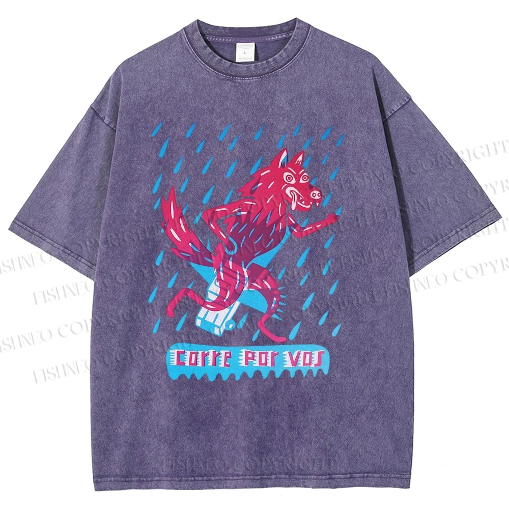 Unisex Corre Por Vos Wolf Printed Washed Tee