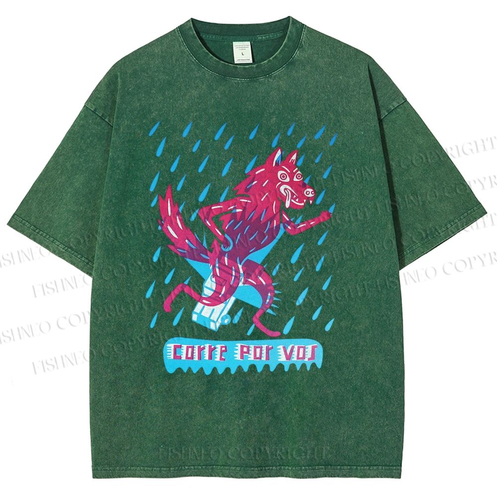 Unisex Corre Por Vos Wolf Printed Washed Tee