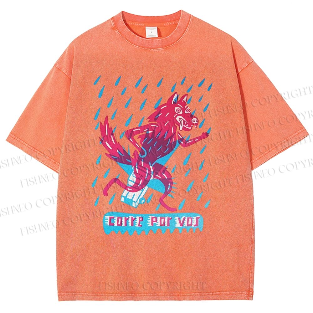 Unisex Corre Por Vos Wolf Printed Washed Tee