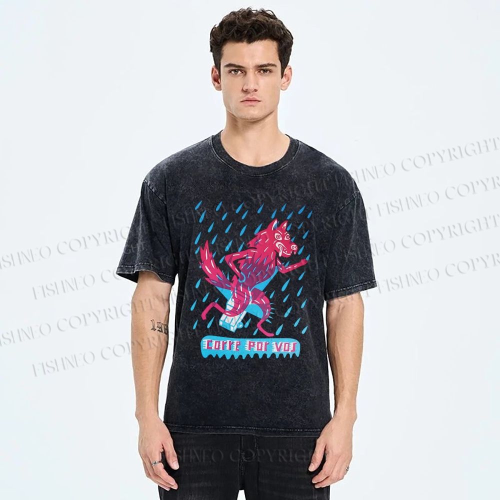 Unisex Corre Por Vos Wolf Printed Washed Tee