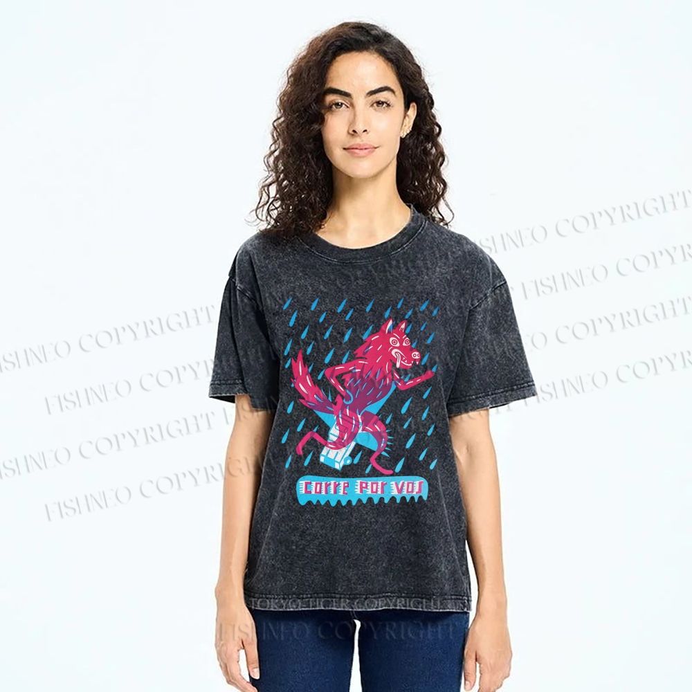 Unisex Corre Por Vos Wolf Printed Washed Tee