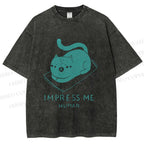 Unisex Funny Cat Impress Me Printed Washed Tee