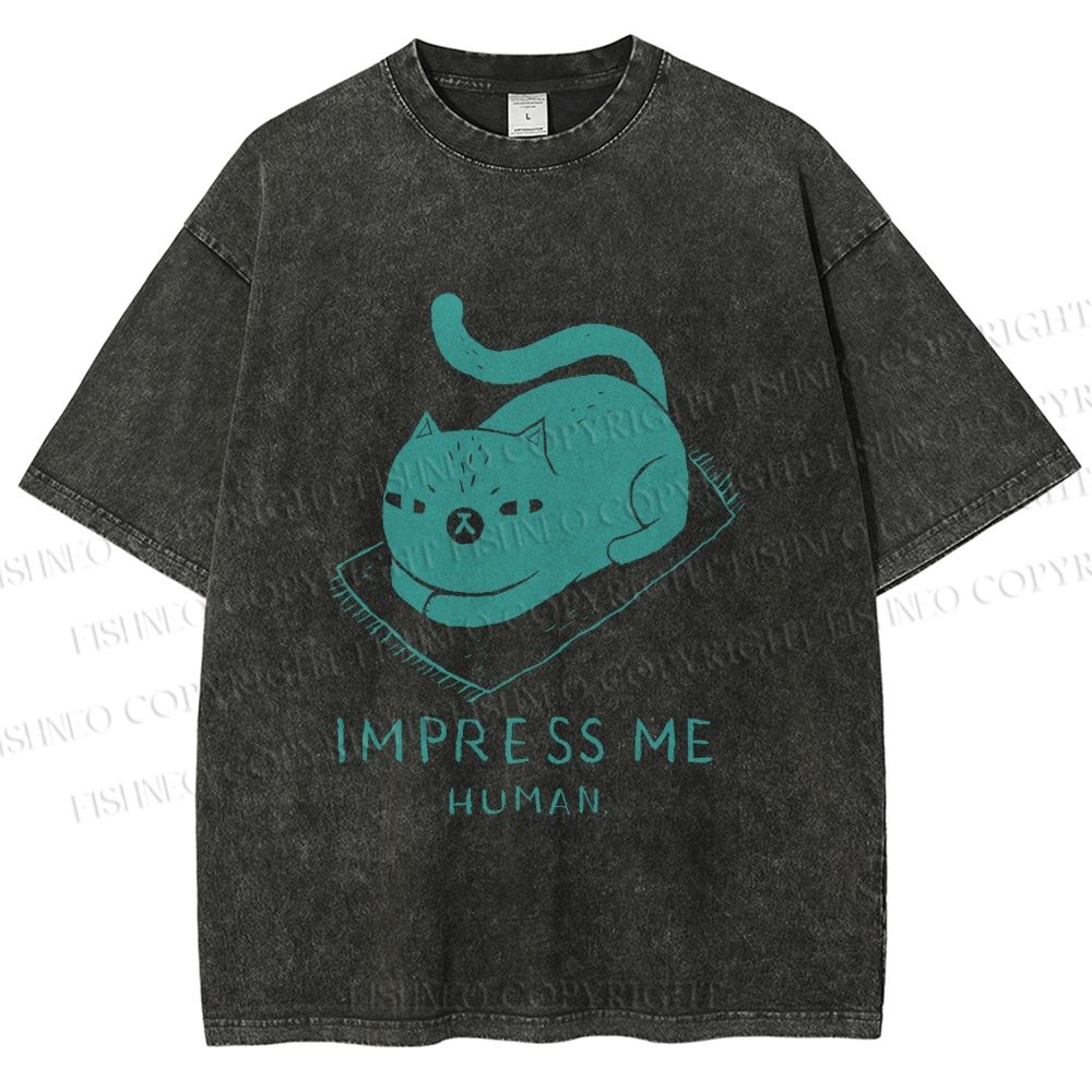 Unisex Funny Cat Impress Me Printed Washed Tee