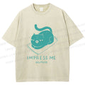 Unisex Funny Cat Impress Me Printed Washed Tee