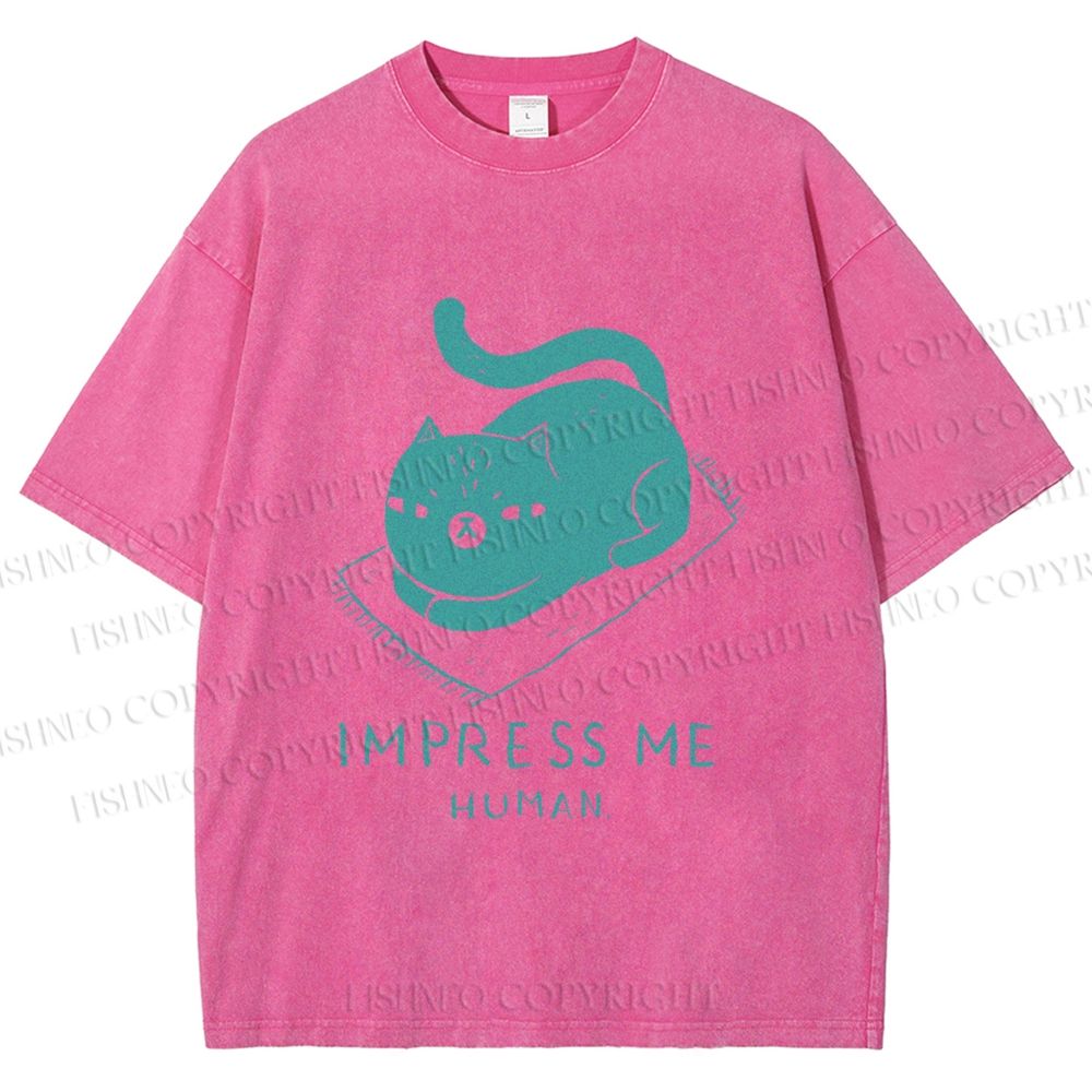 Unisex Funny Cat Impress Me Printed Washed Tee