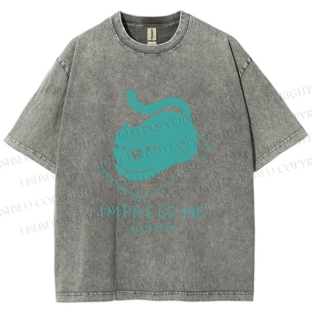 Unisex Funny Cat Impress Me Printed Washed Tee